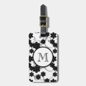 Cute Mod Black Flowers Pattern, Jouw Initiaal Bagagelabel (Voorkant verticaal)