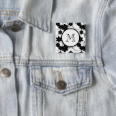 Cute Mod Black Flowers Pattern, Jouw Initiaal Vierkante Button 5,1 Cm (In situ)