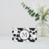 Cute Mod Black Flowers Pattern, Jouw Initiaal Visitekaartje (Staand voorkant)