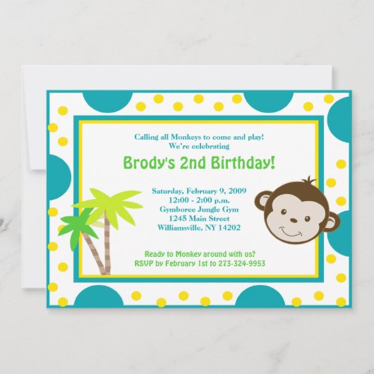 Cute Mod Monkey Blue & Yellow Birthday 5x7 Kaart (Voorkant)