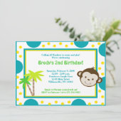 Cute Mod Monkey Blue & Yellow Birthday 5x7 Kaart (Staand voorkant)