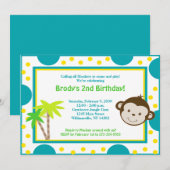 Cute Mod Monkey Blue & Yellow Birthday 5x7 Kaart (Voorkant / Achterkant)