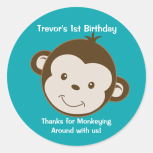 Cute Mod Monkey Custom Birthday Favor Stickers #2