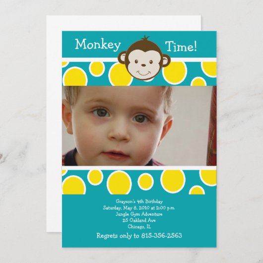 CUTE MOD MONKEY *FOTO* Birthday Invitation Kaart (Voorkant / Achterkant)
