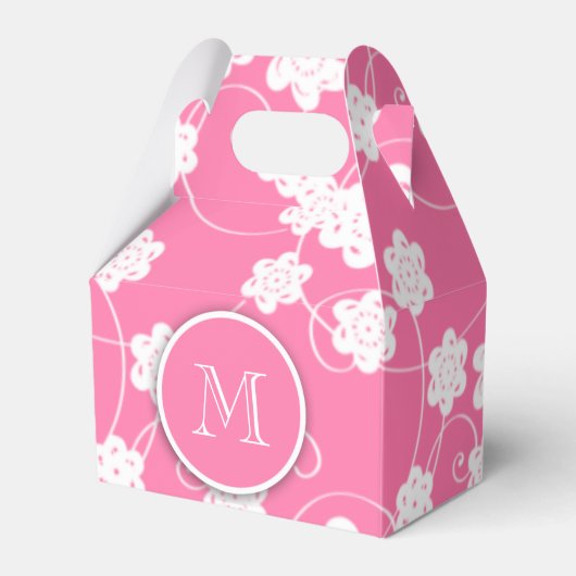 Cute Mod Pink Flowers Pattern, Jouw Initiaal Bedankdoosjes (Voorkant Zijde)