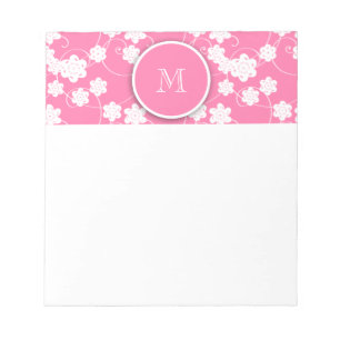Cute Mod Pink Flowers Pattern, Jouw Initiaal Notitieblok
