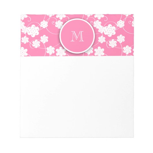 Cute Mod Pink Flowers Pattern, Jouw Initiaal Notitieblok (Voorkant)