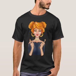 Cute Mode Blonde Girl Holding Makeup Brushes Ha T-shirt