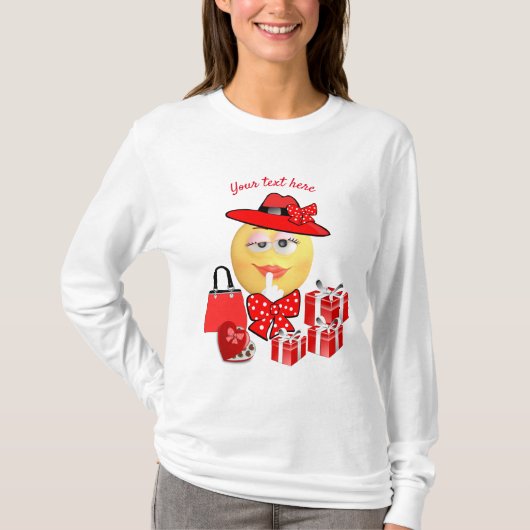 Cute Mode Emoji in Red met winkelen T-shirt (Voorkant)