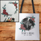 Cute Modern 1 Photo Couples Names Date Married Tote Bag