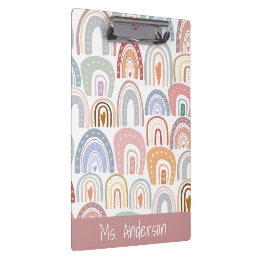 Cute Modern Assorted Pastel Rainbow Teacher Klembord (Rechts)