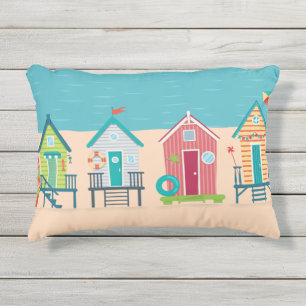 Cute Modern Beach Huts Summer Holiday Art Buitenkussen