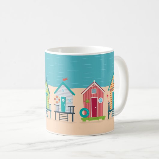 Cute Modern Beach Huts Summer Holiday Art Koffiemok (Voorkant rechts)