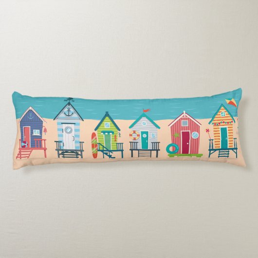 Cute Modern Beach Huts Summer Holiday Art Lichaamskussen (Achterkant)