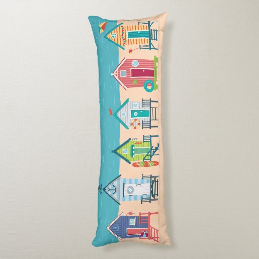 Cute Modern Beach Huts Summer Holiday Art Lichaamskussen (Achterkant (Verticaal))