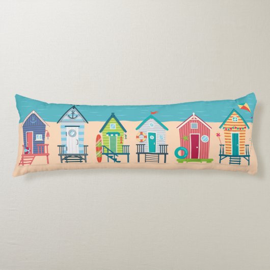 Cute Modern Beach Huts Summer Holiday Art Lichaamskussen (Voorkant)