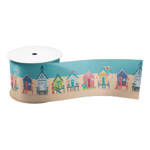 Cute Modern Beach Huts Summer Holiday Art Satijnen Lint