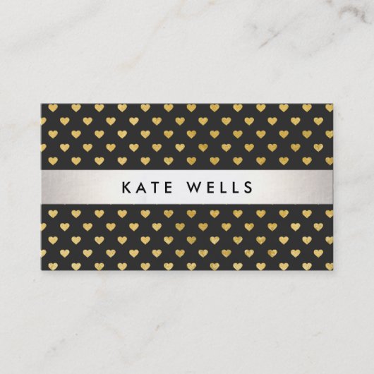 Cute Modern Beauty Black en Gold Heart Pattern Visitekaartje (Voorkant)