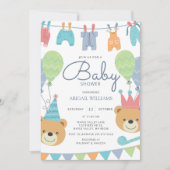 Cute Modern Beren & ballonnen - Baby shower Invita Kaart (Voorkant)