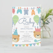 Cute Modern Beren & ballonnen - Baby shower Invita Kaart (Staand voorkant)