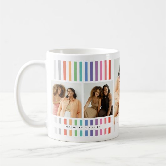 Cute Modern BESTIE Photo Collage Stripe Koffiemok (Links)