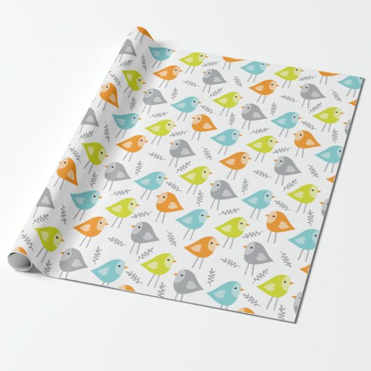 Cute Modern Birds Wrapping Paper Cadeaupapier (Uitgerold)
