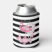 Cute Modern Black en White Stripe Pink Flamingo Blikjeskoeler (Blikje Voorkant)