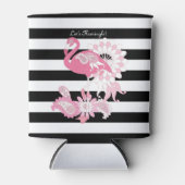 Cute Modern Black en White Stripe Pink Flamingo Blikjeskoeler (Voorkant)