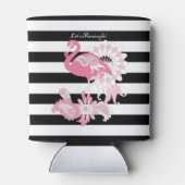 Cute Modern Black en White Stripe Pink Flamingo Blikjeskoeler (Achterkant)