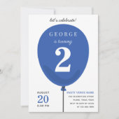 Cute Modern Blue Ballon Birthday - 2e verjaardag Kaart (Voorkant)