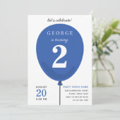 Cute Modern Blue Ballon Birthday - 2e verjaardag Kaart (Staand voorkant)