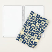 Cute Modern Blue Checkered Icons Pattern Boy's Fun Notitieboek (Binnen)