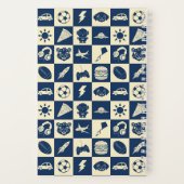 Cute Modern Blue Checkered Icons Pattern Boy's Fun Notitieboek (Achterkant)