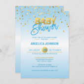 Cute Modern Blue Confetti BOY Baby shower Kaart (Voorkant / Achterkant)