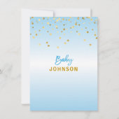 Cute Modern Blue Confetti BOY Baby shower Kaart (Achterkant)
