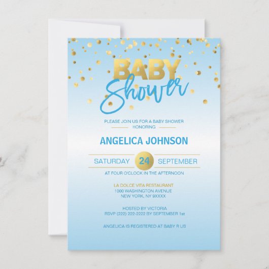 Cute Modern Blue Confetti BOY Baby shower Kaart (Voorkant)