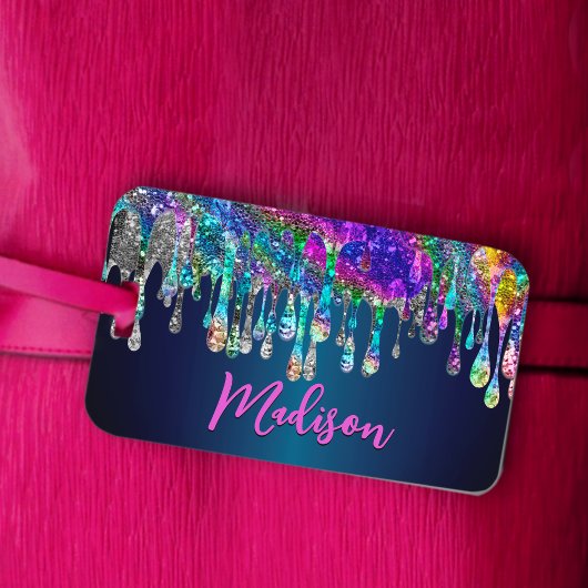 Cute modern Blue Glitter Driemonogram Bagagelabel