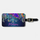 Cute modern Blue Glitter Driemonogram Bagagelabel (Voorkant horizontaal)