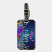 Cute modern Blue Glitter Driemonogram Bagagelabel (Voorkant verticaal)