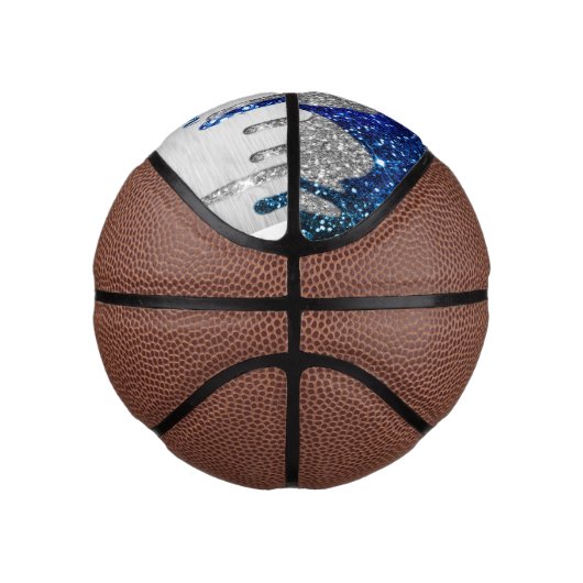 Cute modern Blue Glitter Driemonogram Basketbal (Rechts)