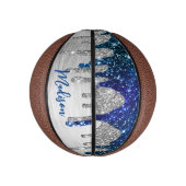 Cute modern Blue Glitter Driemonogram Basketbal (Verticaal)