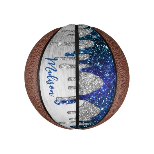 Cute modern Blue Glitter Driemonogram Basketbal (Verticaal)