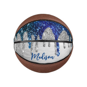 Cute modern Blue Glitter Driemonogram Basketbal