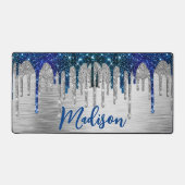 Cute modern Blue Glitter Driemonogram Bureaumat (Voorkant)