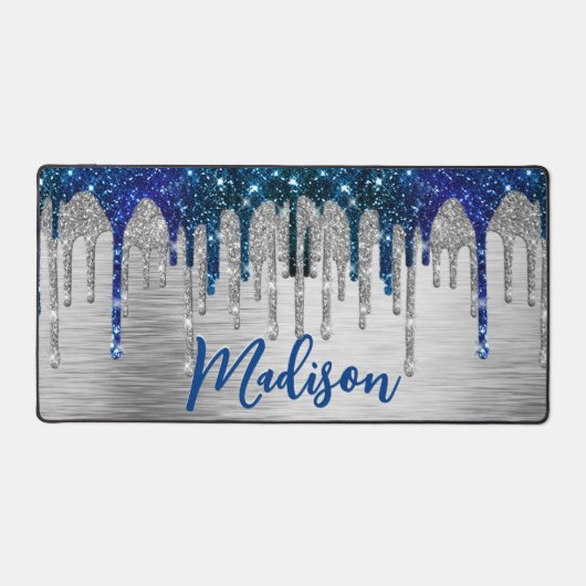 Cute modern Blue Glitter Driemonogram Bureaumat (Voorkant)
