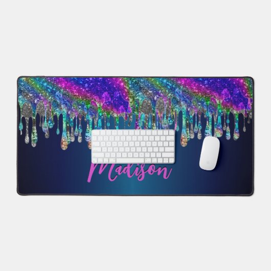 Cute modern Blue Glitter Driemonogram Bureaumat (Keyboard & Muis)