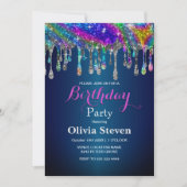 Cute modern Blue Glitter Driemonogram Kaart (Voorkant)