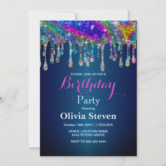 Cute modern Blue Glitter Driemonogram Kaart (Voorkant)