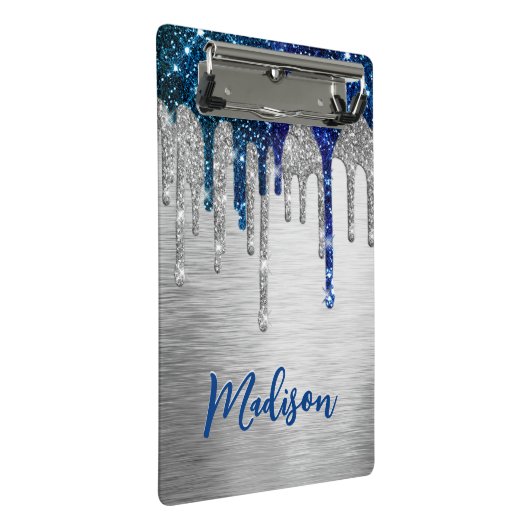 Cute modern Blue Glitter Driemonogram Mini Klembord (Schuin)