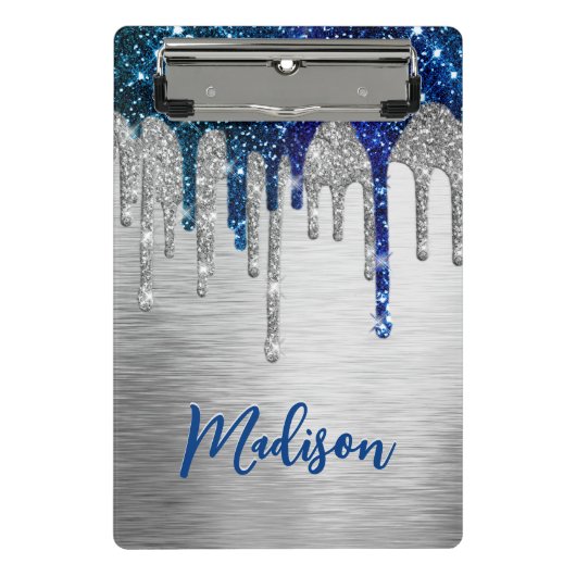 Cute modern Blue Glitter Driemonogram Mini Klembord (Voorkant)
